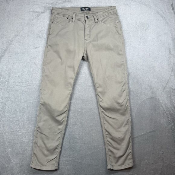 DU/ER No Sweat Slim Pants Men's 34 X 30 Khaki Five Pocket Cotton Lyocell Stretch - Picture 1 of 14